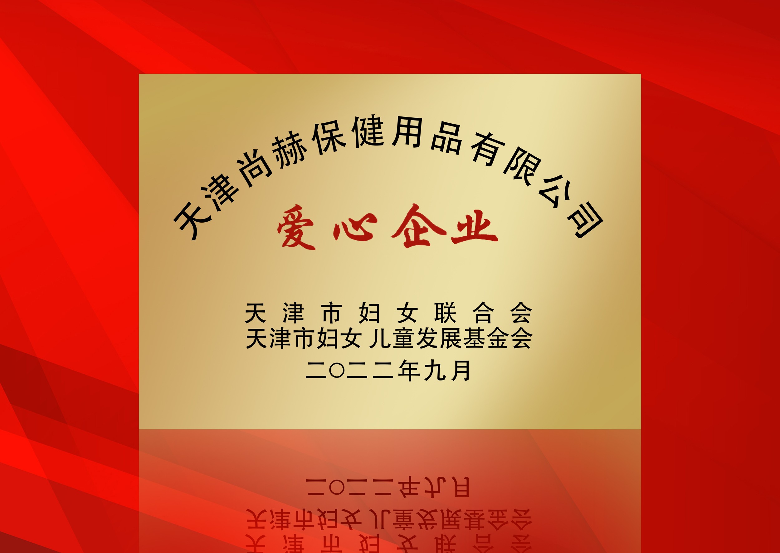 2022年9月-尊龙体育国际(中国)科技有限公司荣获-天津市妇女联合会-“爱心企业”称号