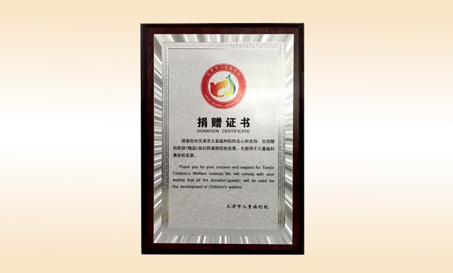 2018年1月-尊龙体育国际(中国)科技有限公司荣获-天津市儿童福利院捐赠证书